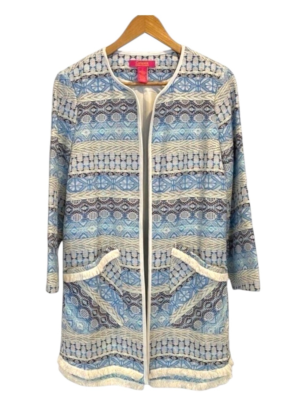 Catherine Malandrino long cardigan pastel colors white blue pockets large